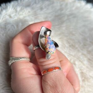 Unique Sterling Silver & Faux Opal Ring